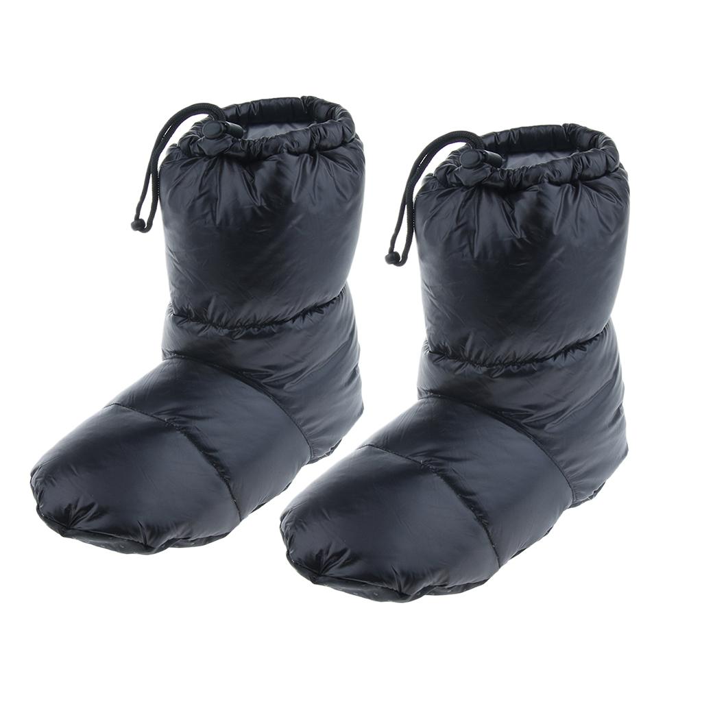 2 Pairs White Goose Down Slippers Winter Warm Booties Black XL