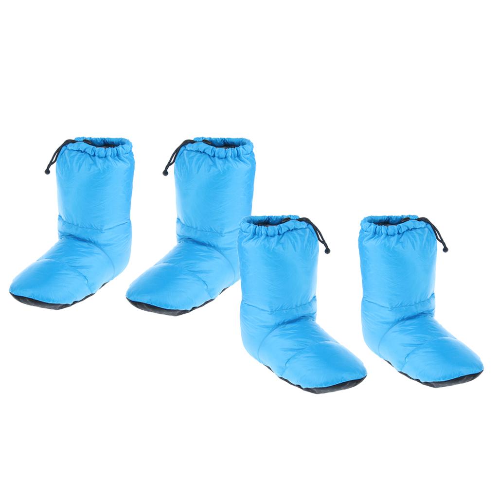 2 Pairs White Goose Down Slippers Winter Warm Booties Blue M