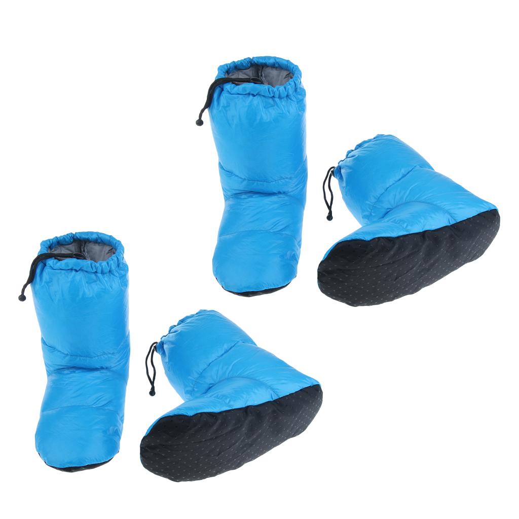 2 Pairs White Goose Down Slippers Winter Warm Booties Blue M