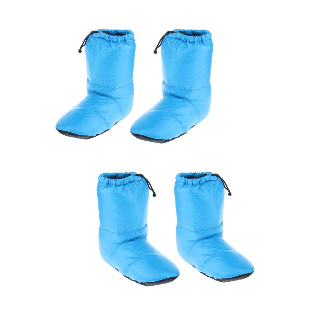 2 Pairs White Goose Down Slippers Winter Warm Booties Blue M