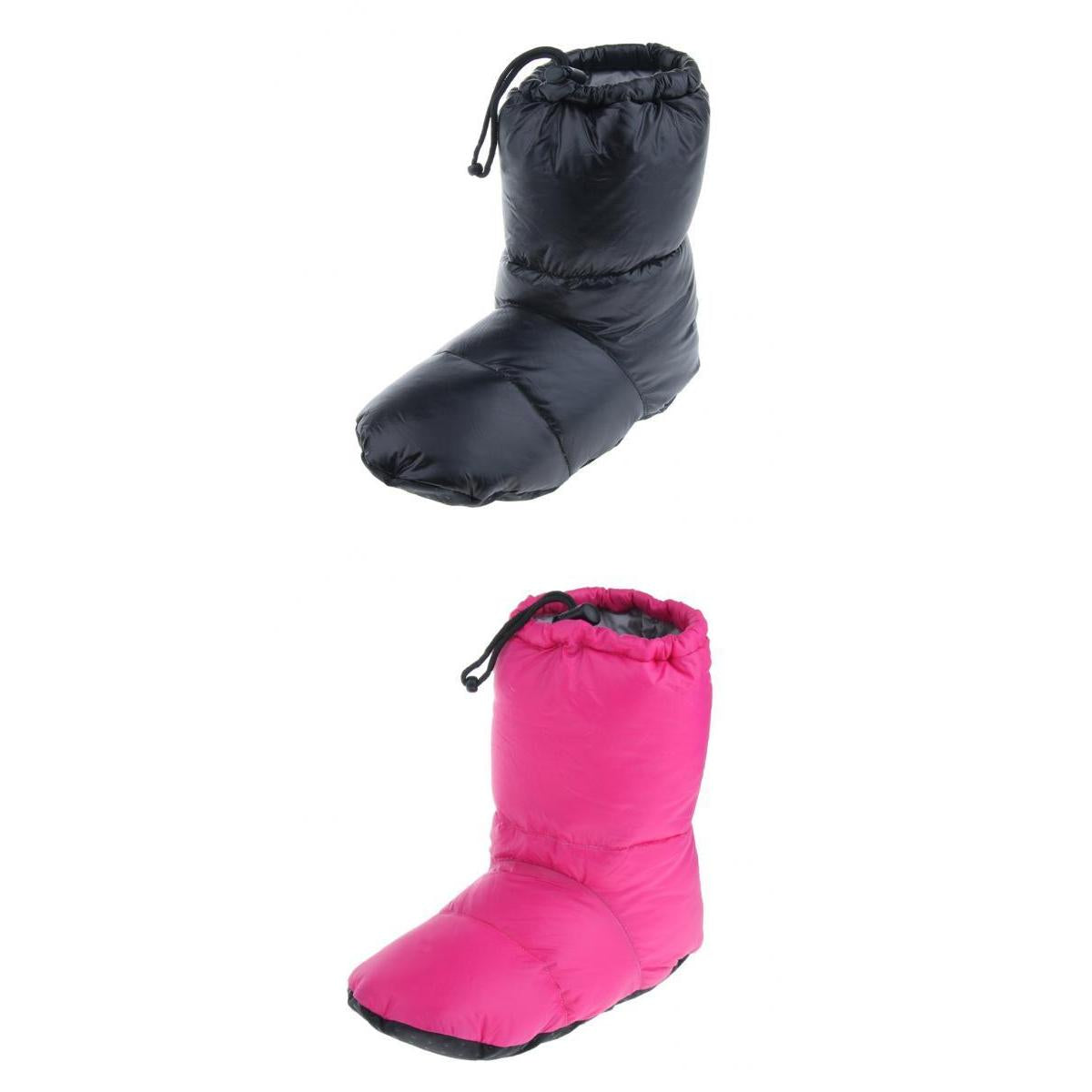 2 Pairs White Goose Down Slippers Winter Warm Booties Black XL + Rose Red L