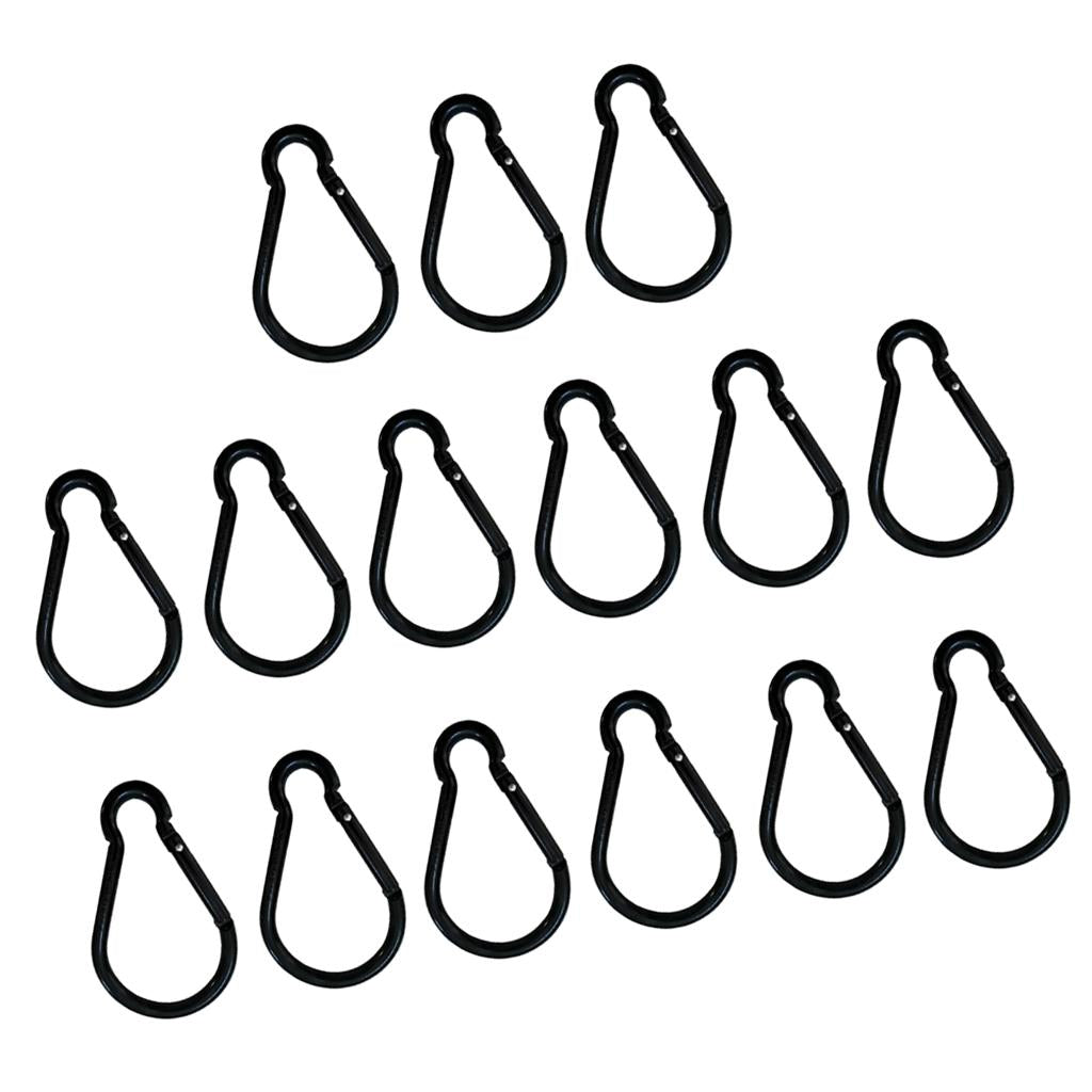 15pcs Aluminum Camping Keychain Carabiner Spring Snap Hook Buckle Clip Black