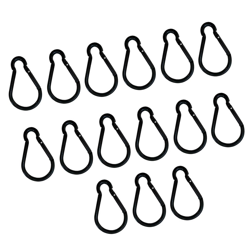 15pcs Aluminum Camping Keychain Carabiner Spring Snap Hook Buckle Clip Black