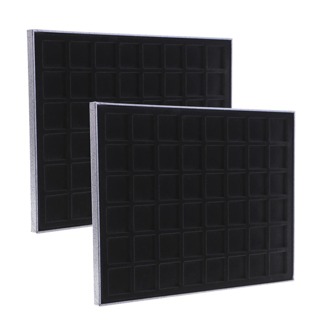 2PCS 48 Grid Velvet Frame Series Display Tray Coin Case for Coin Display BLK