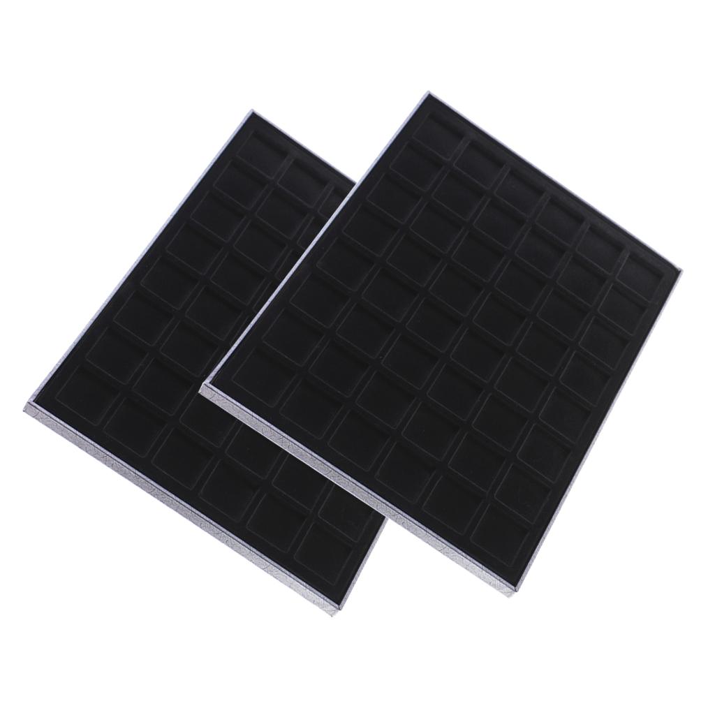 2PCS 48 Grid Velvet Frame Series Display Tray Coin Case for Coin Display BLK