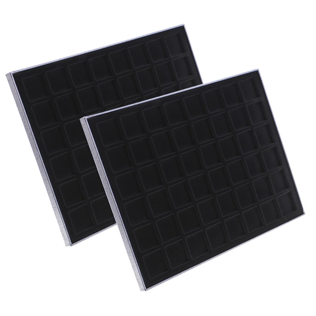 2PCS 48 Grid Velvet Frame Series Display Tray Coin Case for Coin Display BLK