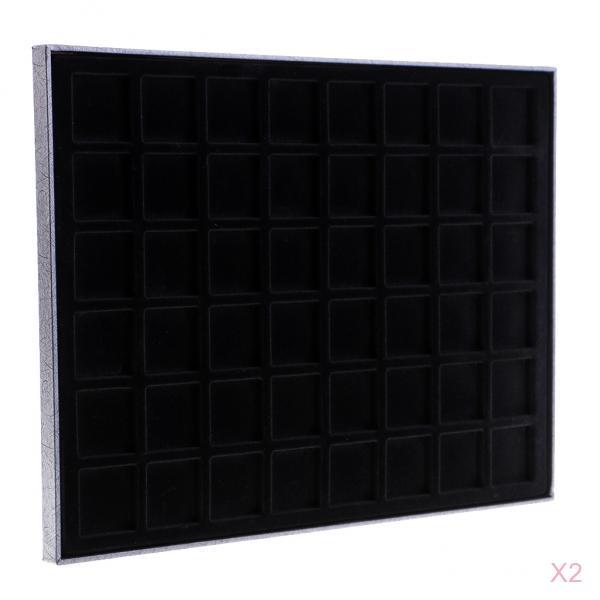 2PCS 48 Grid Velvet Frame Series Display Tray Coin Case for Coin Display BLK