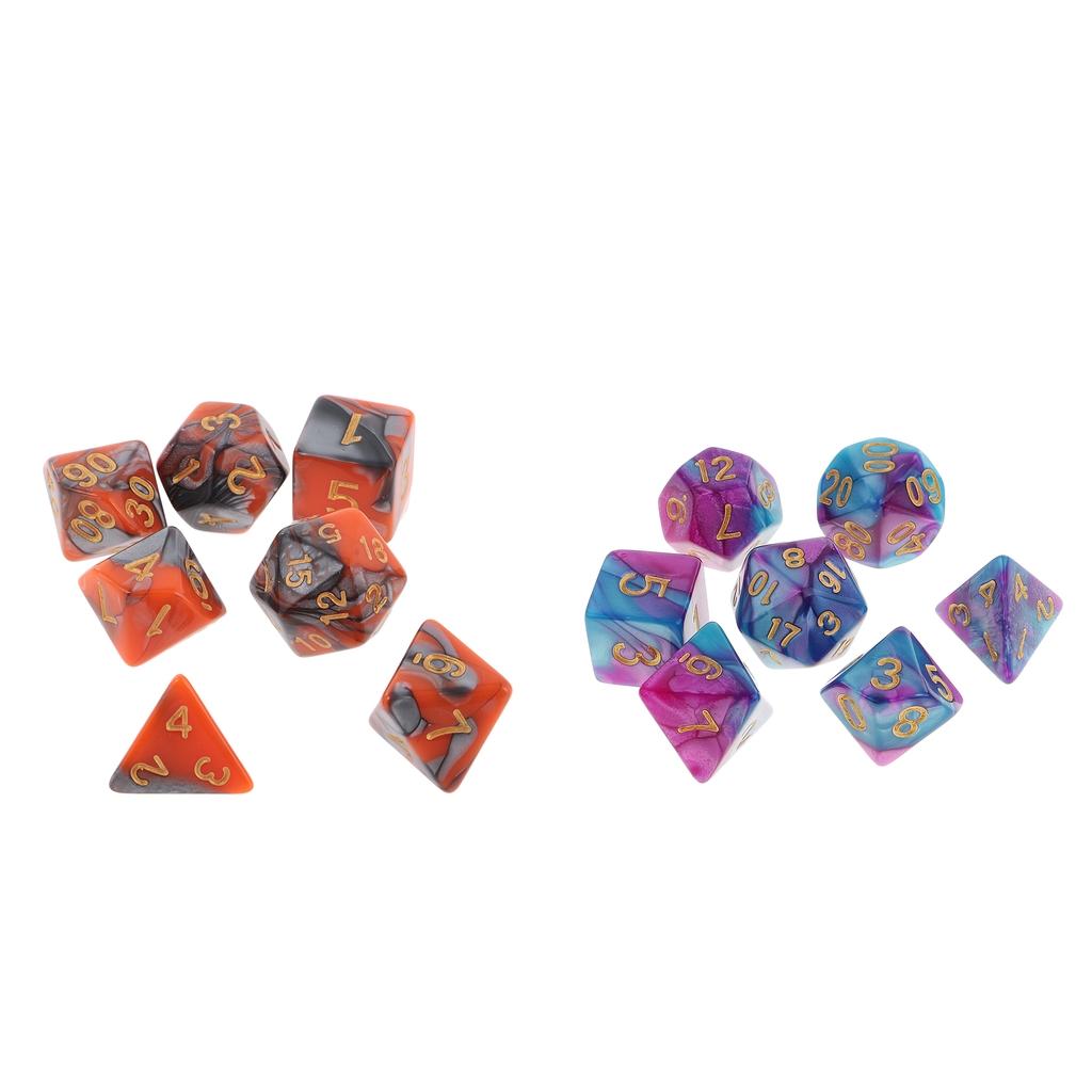 2 Pack 7 Die Polyhedral Dice Set for Dungeons and Dragons DND RPG Board Game