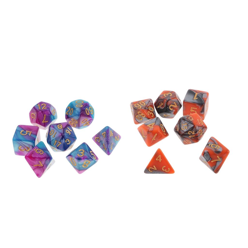 2 Pack 7 Die Polyhedral Dice Set for Dungeons and Dragons DND RPG Board Game
