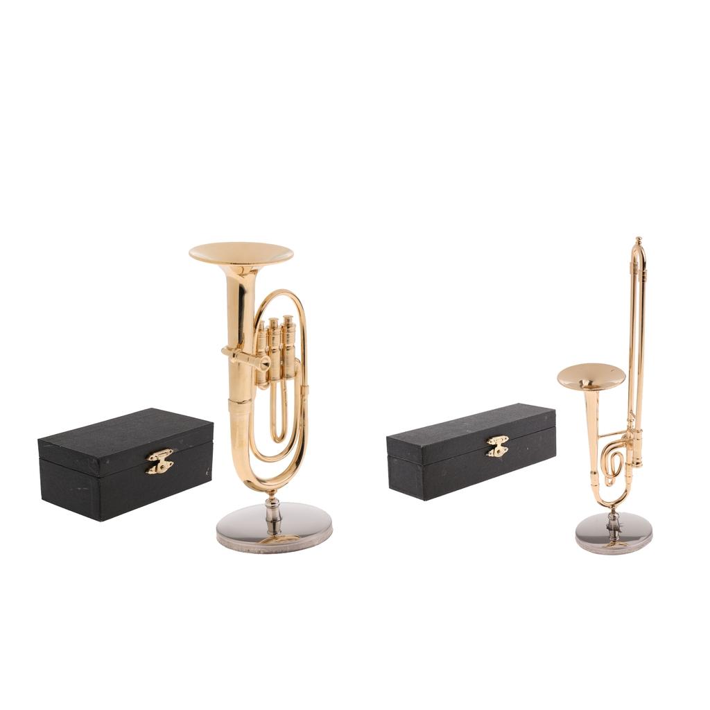 1/6 Copper Tuba + Trombone Miniature Musical Instruments for Action Figures