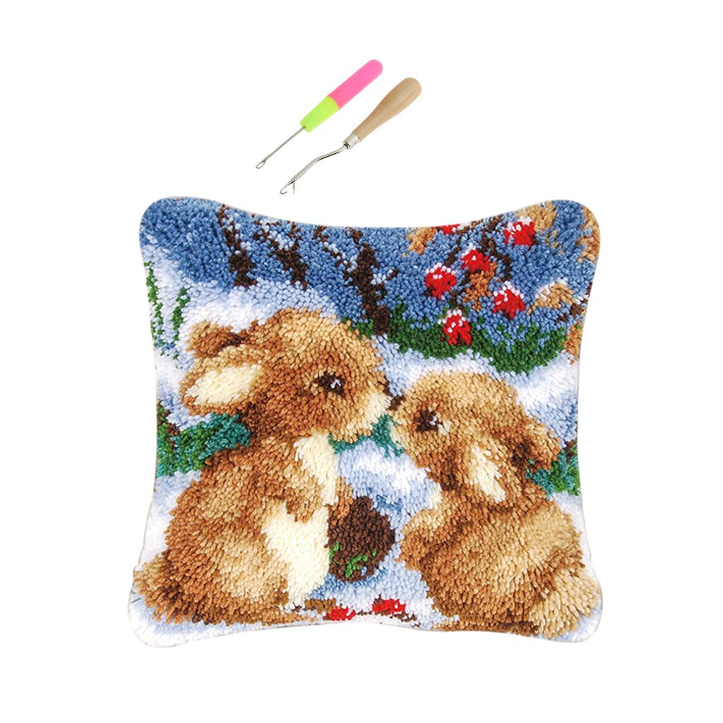 1 Set Rabbits Pillowcase Latch Hook Kits DIY Material Package for Beginners