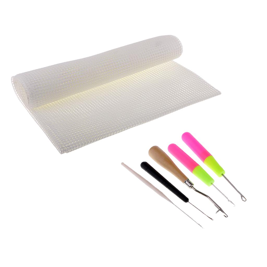 5pcs Latch Hook Tool and 1 Yard Blank Rug Hooking Mesh Canvas for Rug Making