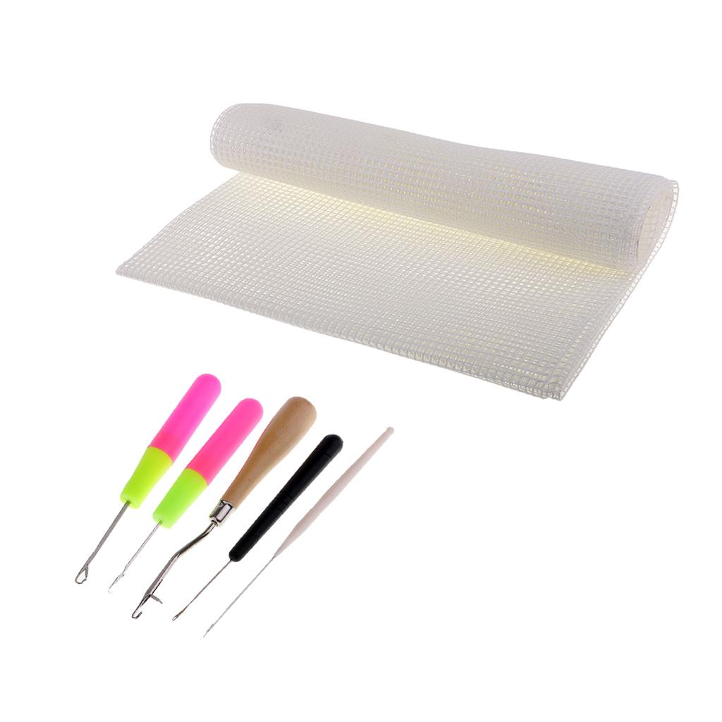 5pcs Latch Hook Tool and 1 Yard Blank Rug Hooking Mesh Canvas for Rug Making
