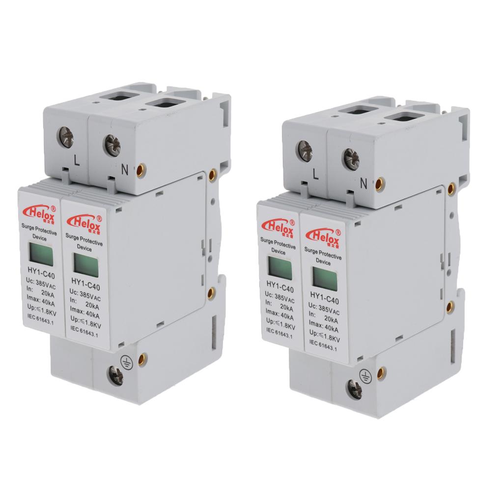 2x AC 220V 2P 20KA-40KA SPD Home Surge Protector Devices Arrester