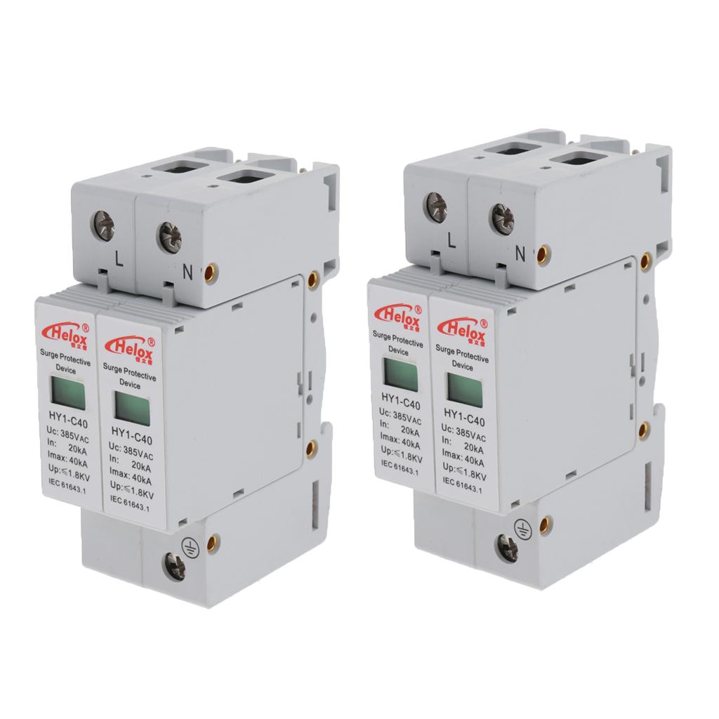 2x AC 220V 2P 20KA-40KA SPD Home Surge Protector Devices Arrester