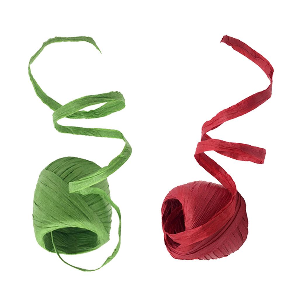 2 Rolls Raffia Paper Ribbon Gift Package String Scrapbooking green red 40m