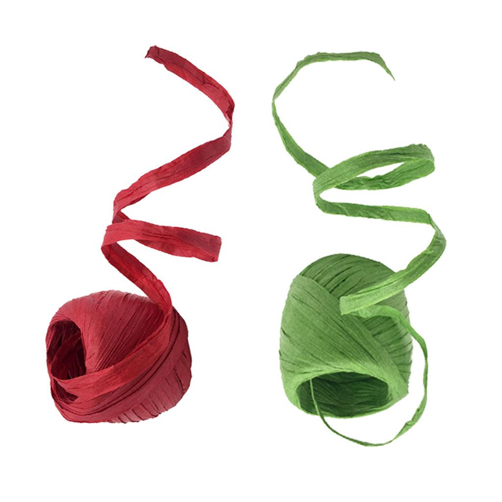 2 Rolls Raffia Paper Ribbon Gift Package String Scrapbooking green red 40m