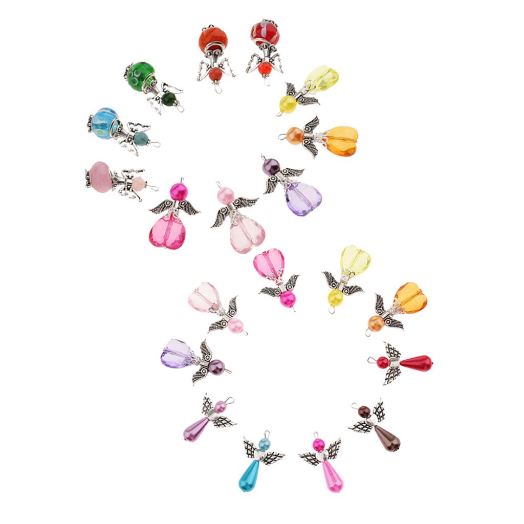20 Pieces Mixed Silver Angel Wing Beads Charms Pendant DIY Jewelry Findings