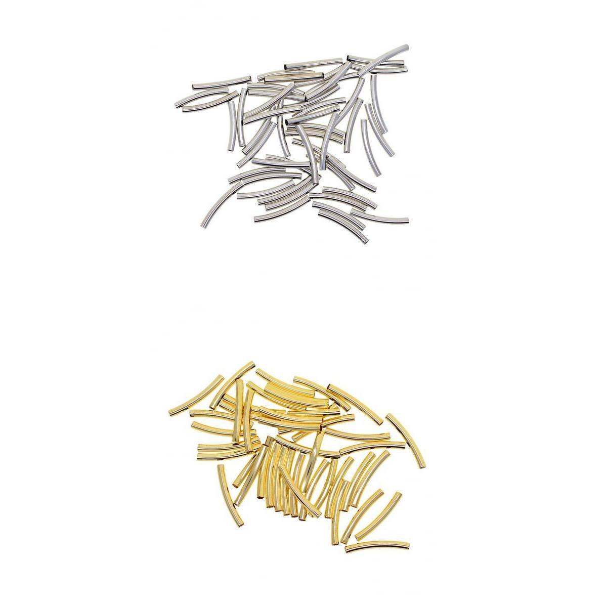 100Pcs Gold&Silver 30x3 mm Smooth Curved Tube Noodle Beads Jewelry Findings