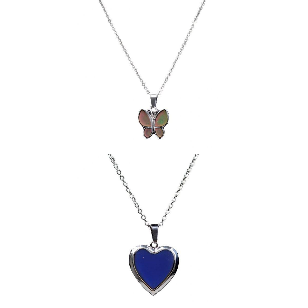 2Pcs Heart Mood Butterfly Gem Change Color Emotion Feeling Pendant Necklace
