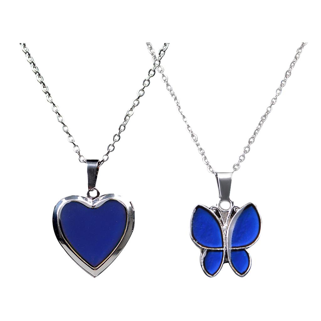 2Pcs Heart Mood Butterfly Gem Change Color Emotion Feeling Pendant Necklace