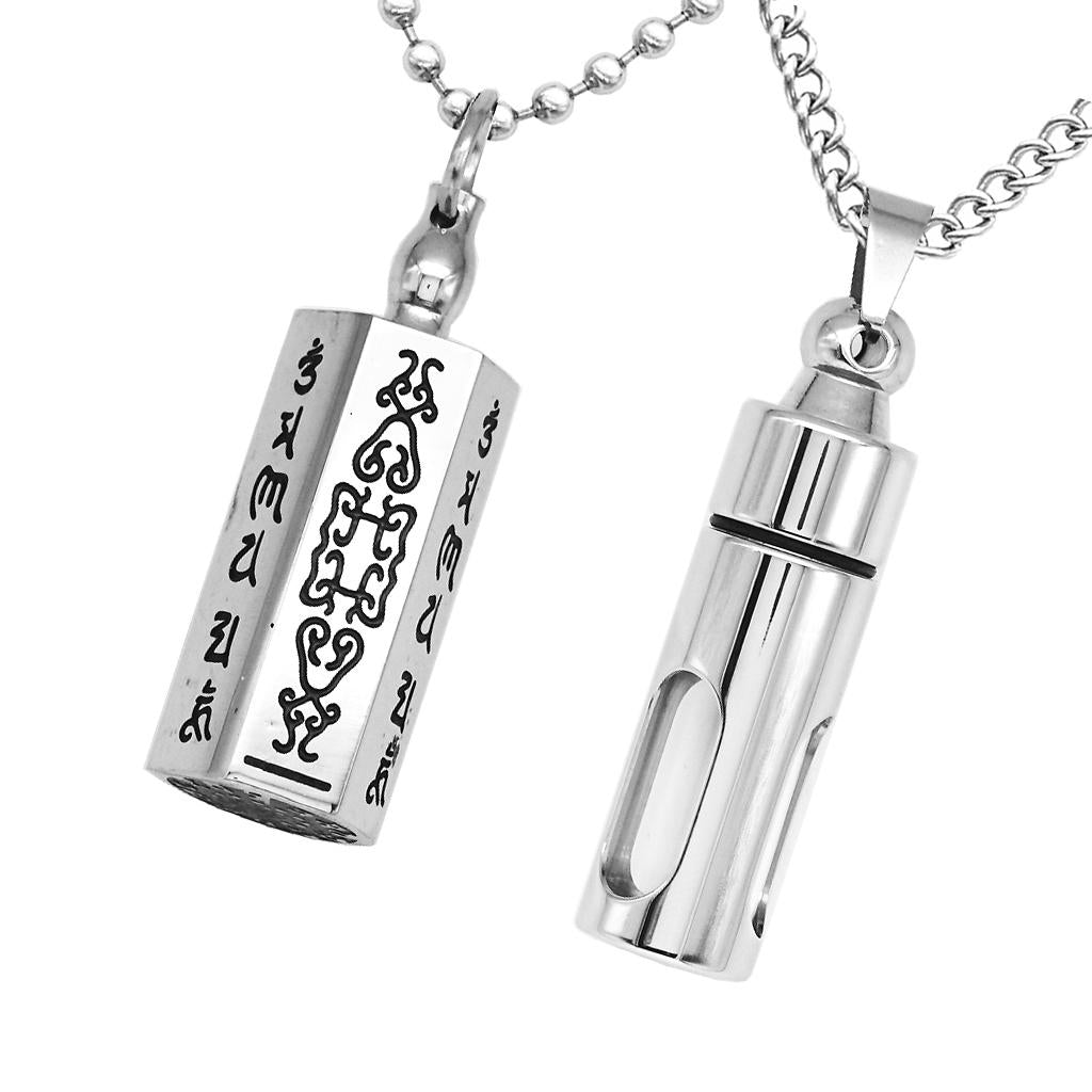 2 Pieces Stainless Steel Tube Bottle Buddhist Mantra Prayer Pendant Necklace