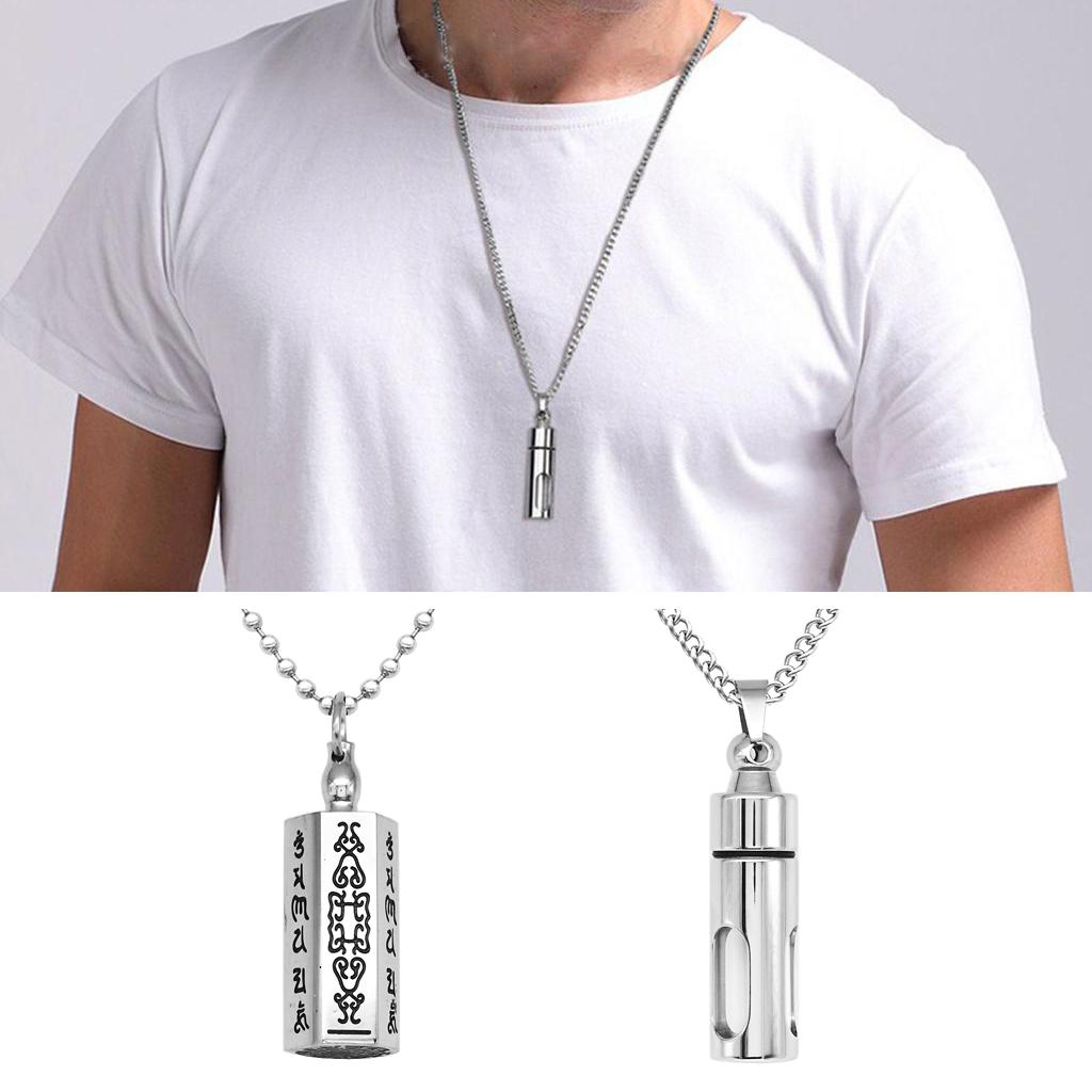 2 Pieces Stainless Steel Tube Bottle Buddhist Mantra Prayer Pendant Necklace