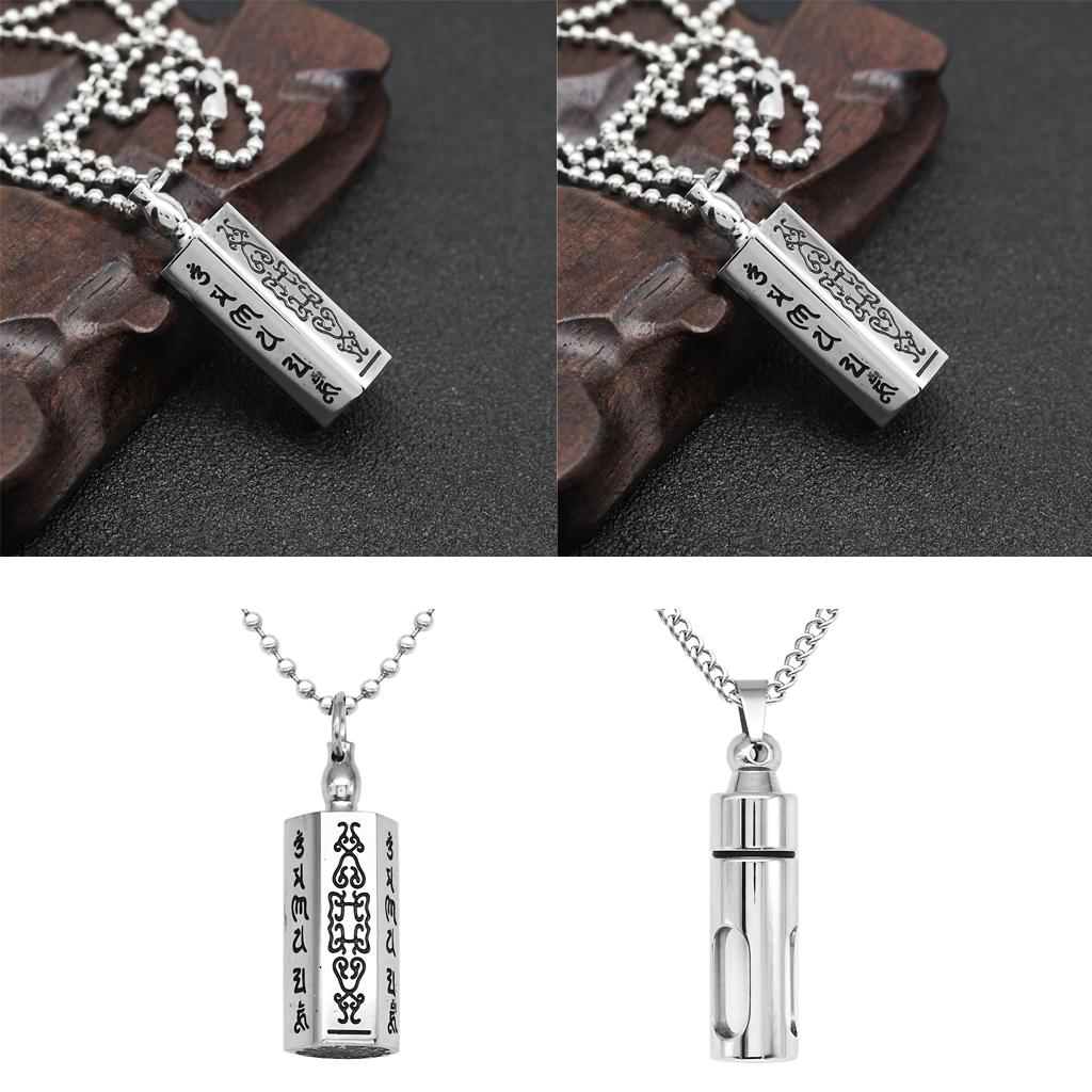 2 Pieces Stainless Steel Tube Bottle Buddhist Mantra Prayer Pendant Necklace