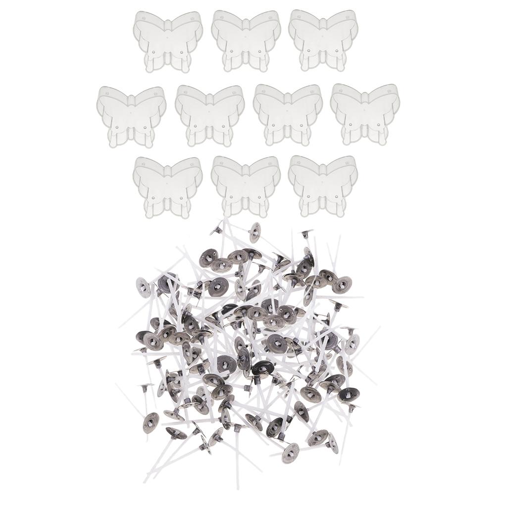 200pcs Pre-waxed Candle Wick and 10pcs Plastic Butterfly Tealight Empty Cup