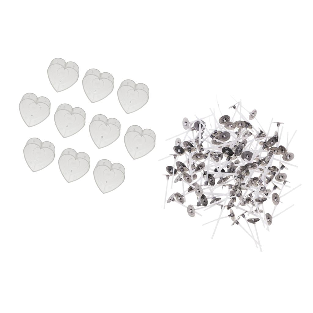 200pcs Pre-waxed Candle Wick and 10pcs Plastic Heart Tealight Empty Case Cup