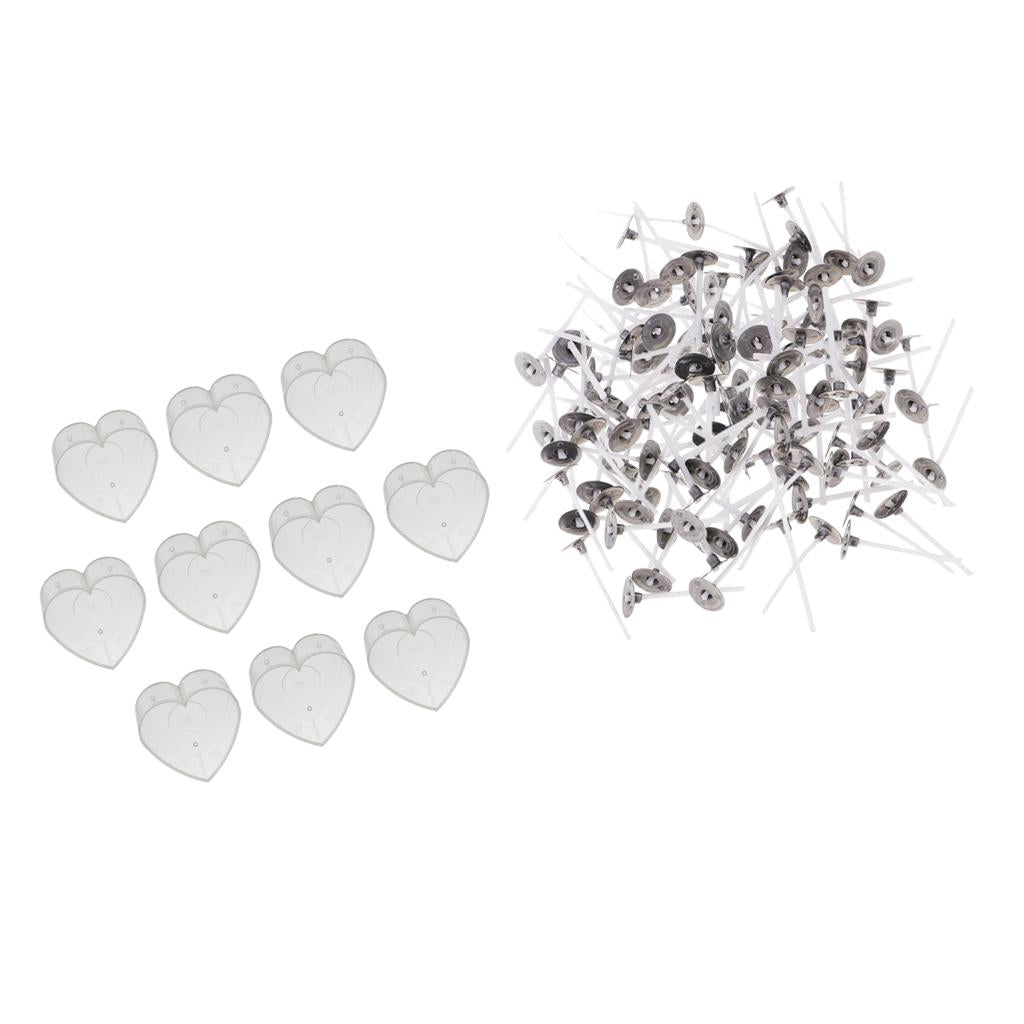 200pcs Pre-waxed Candle Wick and 10pcs Plastic Heart Tealight Empty Case Cup