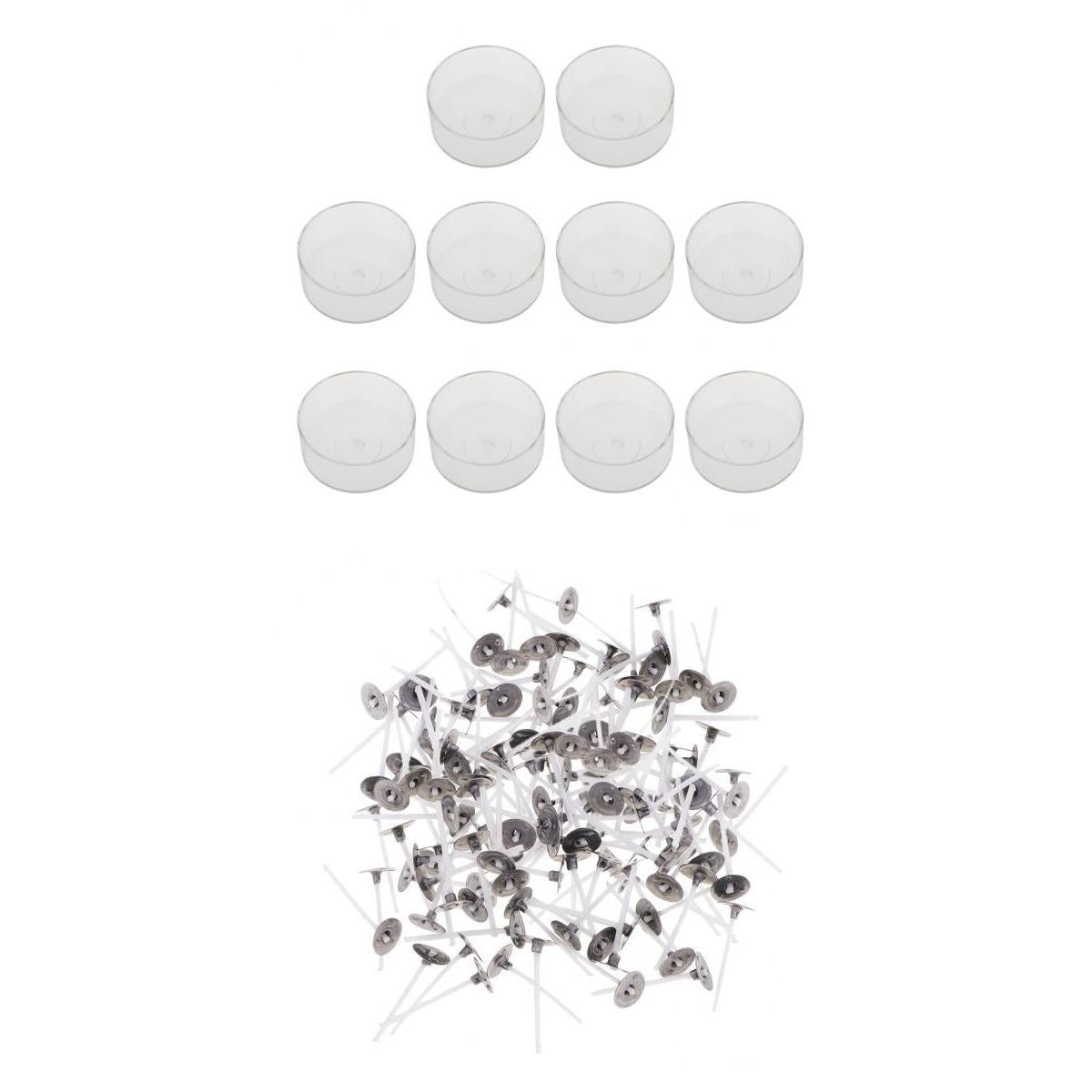 200pcs Pre-waxed Candle Wick and 10pcs Plastic Round Tealight Empty Case Cup