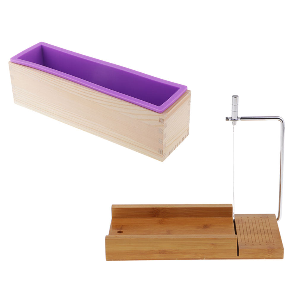 2 Pieces Wooden Soap Cutter with Wire Slicer Silicone Soap Making Loaf Mould