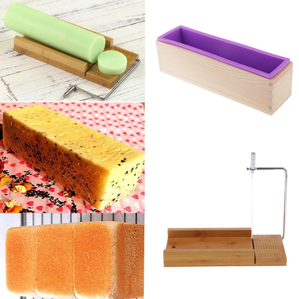 2 Pieces Wooden Soap Cutter with Wire Slicer Silicone Soap Making Loaf Mould