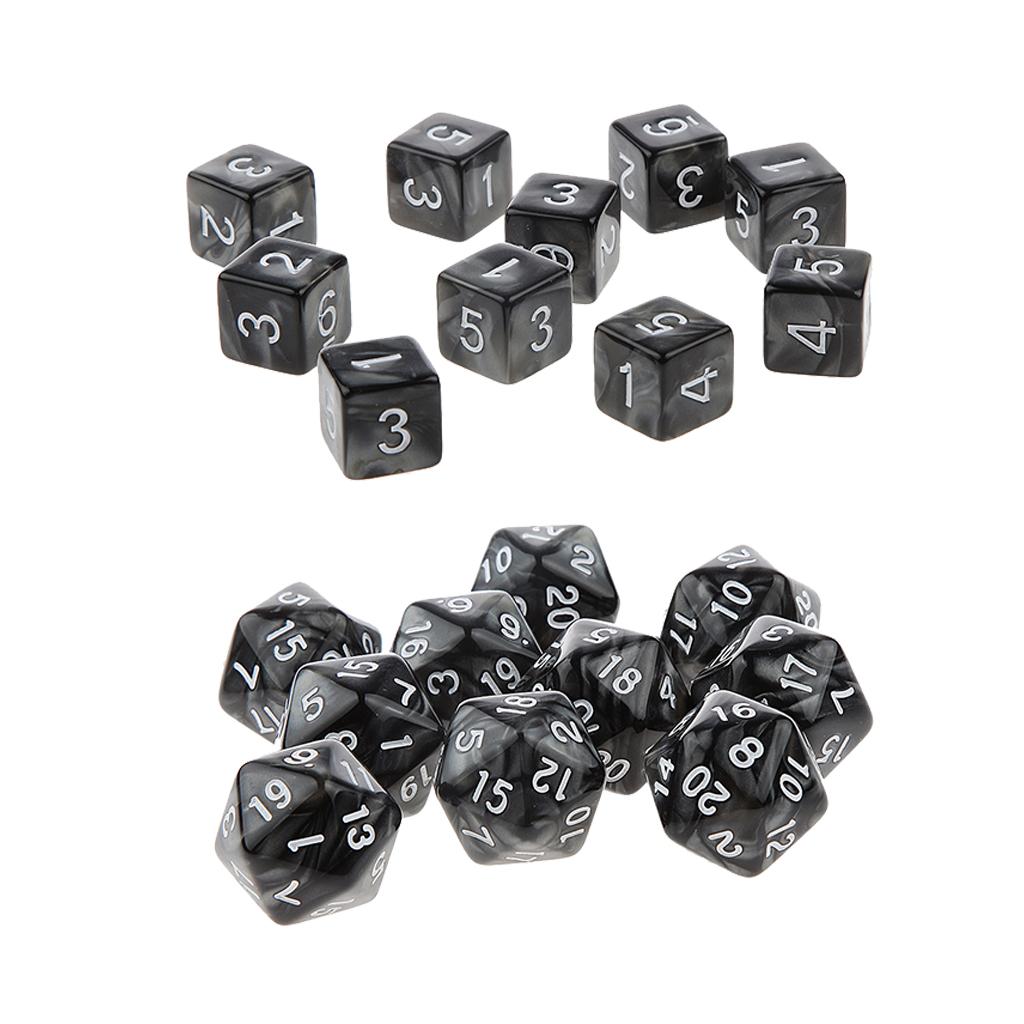 20Pcs Dice D20 D6 Polyhedral Dice for Dungeons and Dragons RPG Toy Black