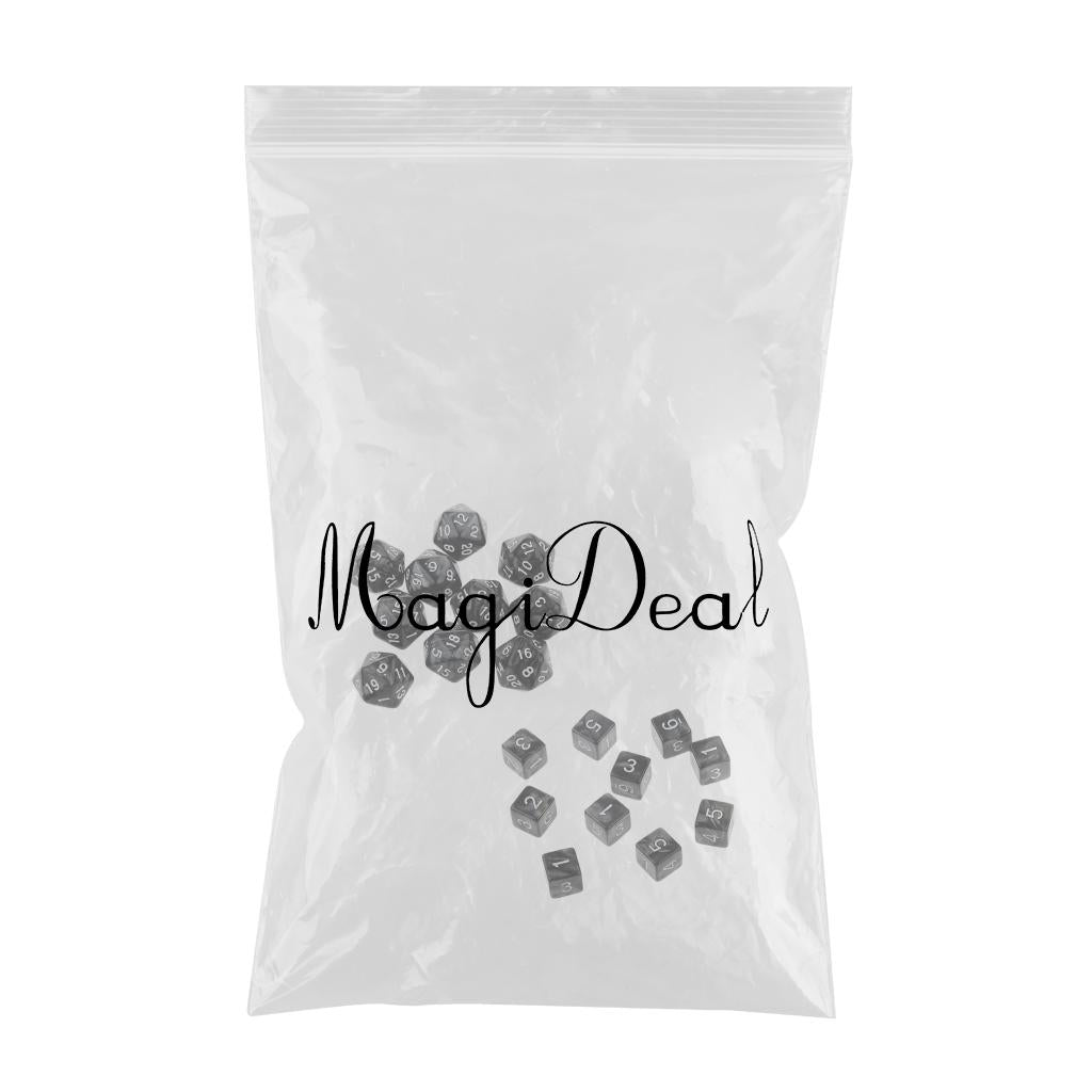 20Pcs Dice D20 D6 Polyhedral Dice for Dungeons and Dragons RPG Toy Black