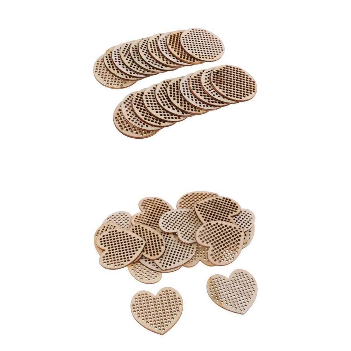40 Pieces Natural Multi-hole Wooden Pendant Cross Stitch Board DIY Craft