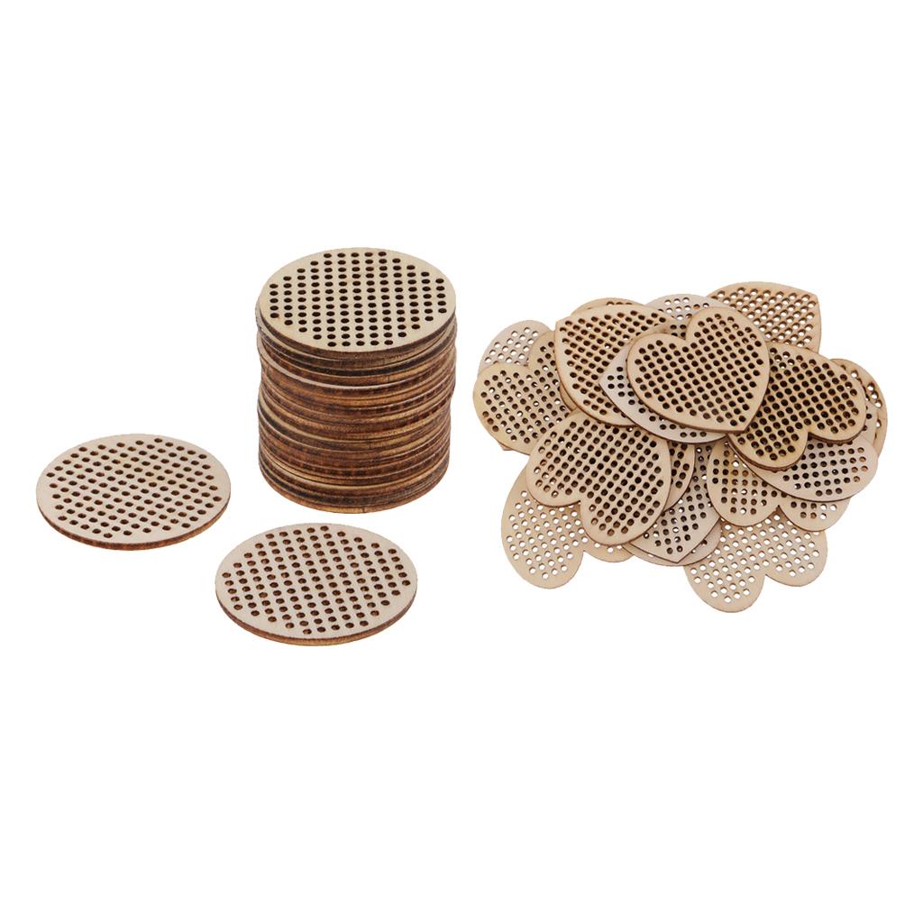 40 Pieces Natural Multi-hole Wooden Pendant Cross Stitch Board DIY Craft