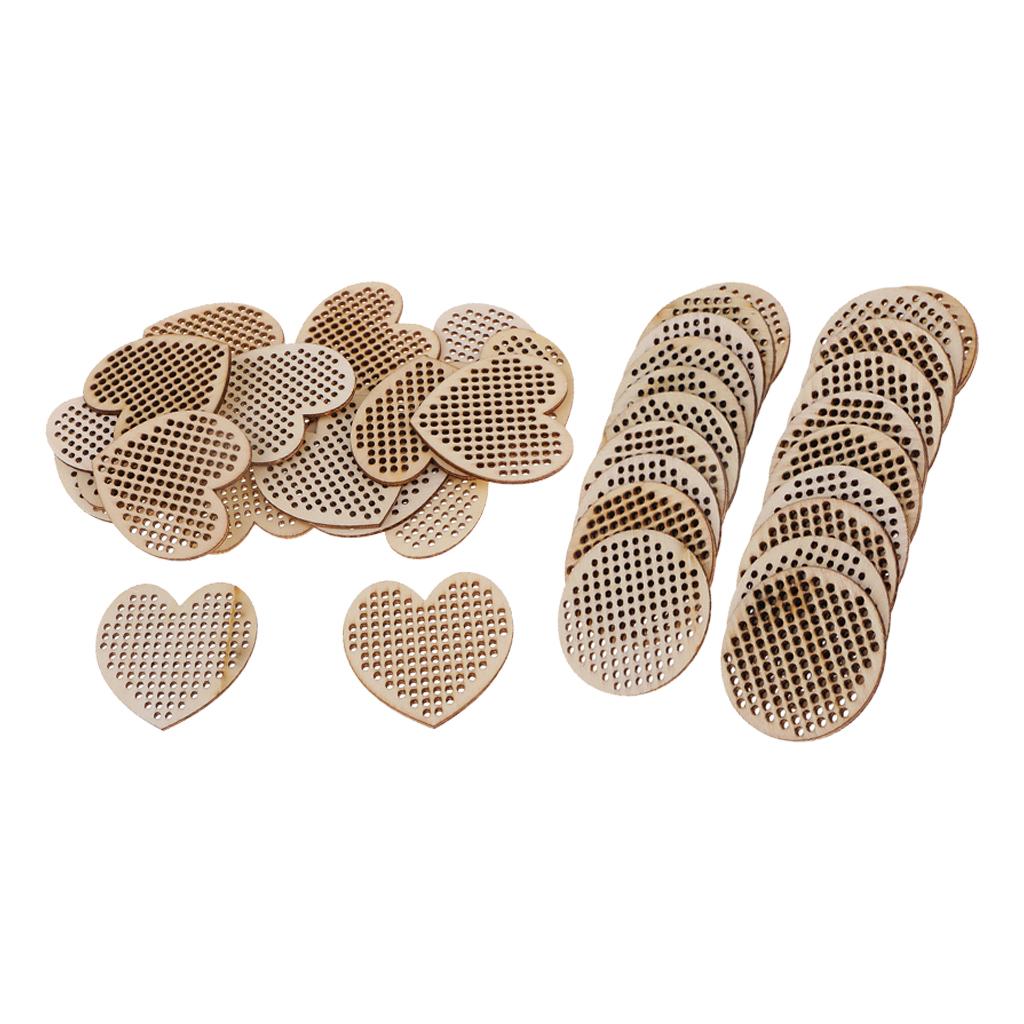 40 Pieces Natural Multi-hole Wooden Pendant Cross Stitch Board DIY Craft