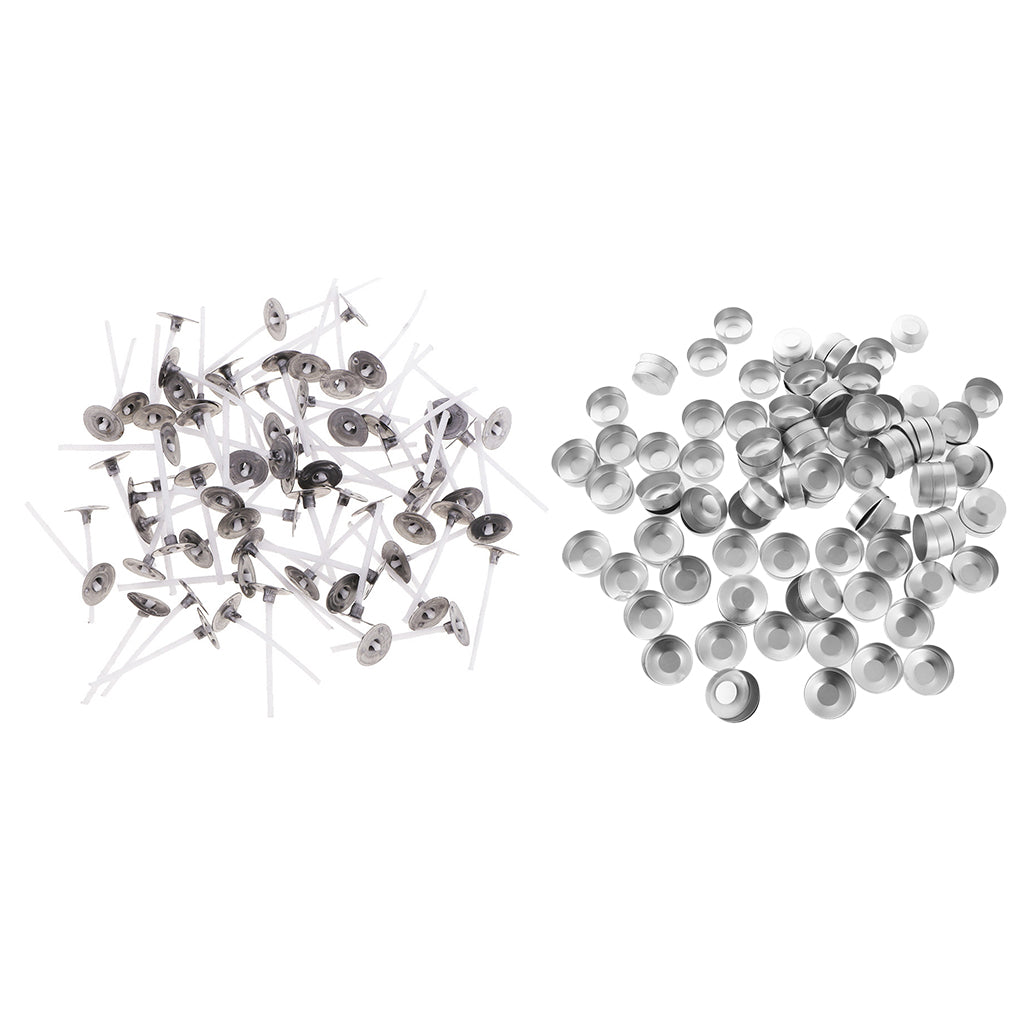 100x Aluminium Tea Light Case Containers & 100x Candle Wicks Candles Making