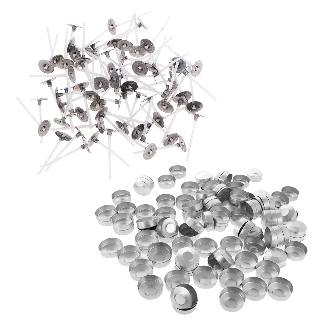 100x Aluminium Tea Light Case Containers & 100x Candle Wicks Candles Making
