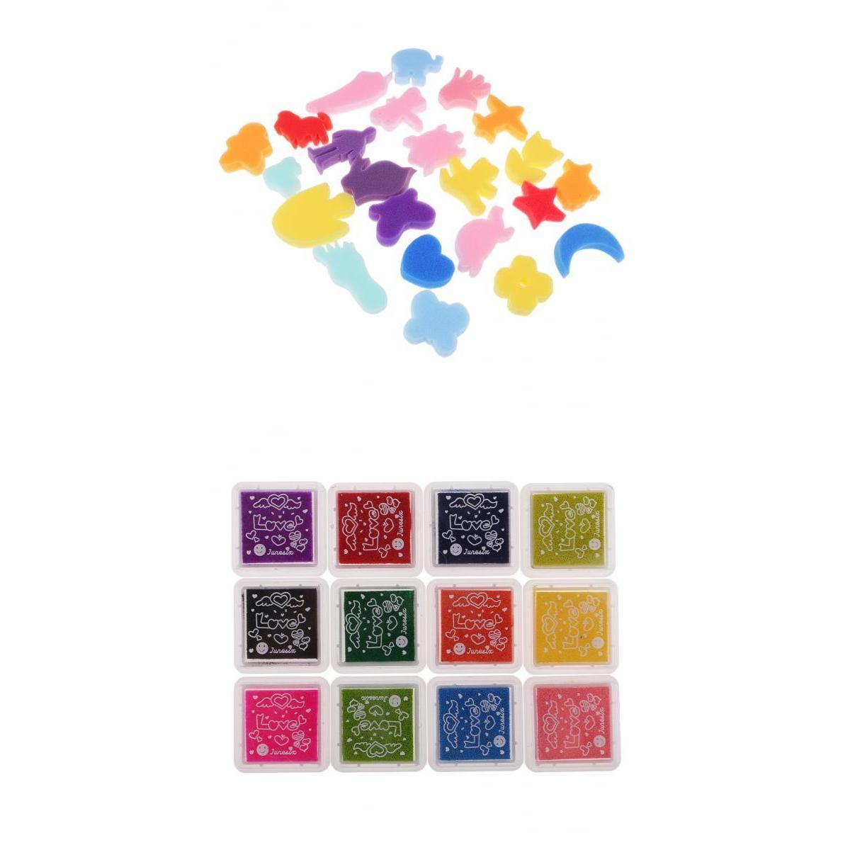 24x Sponge Painting Shape and 12x Ink Pad Stamp Kit for Kid Painting Crafts