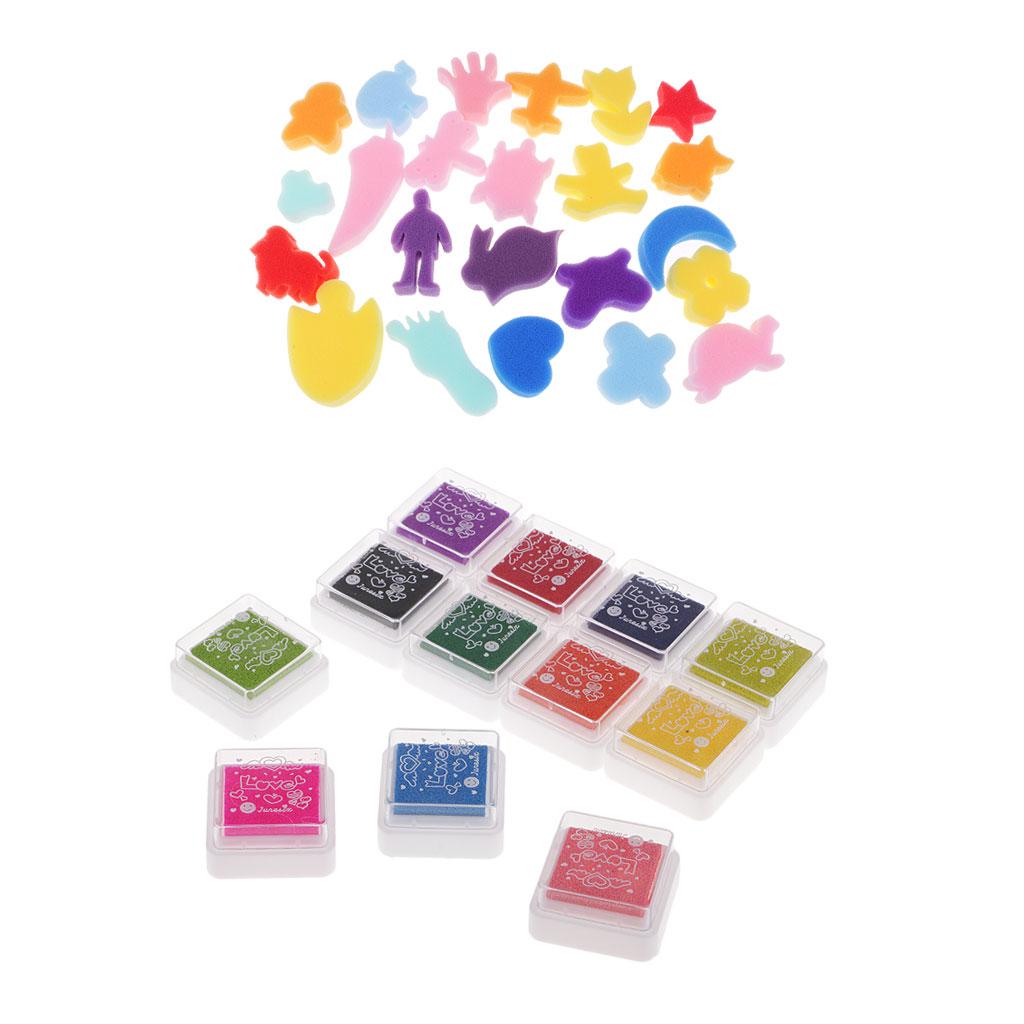 24x Sponge Painting Shape and 12x Ink Pad Stamp Kit for Kid Painting Crafts