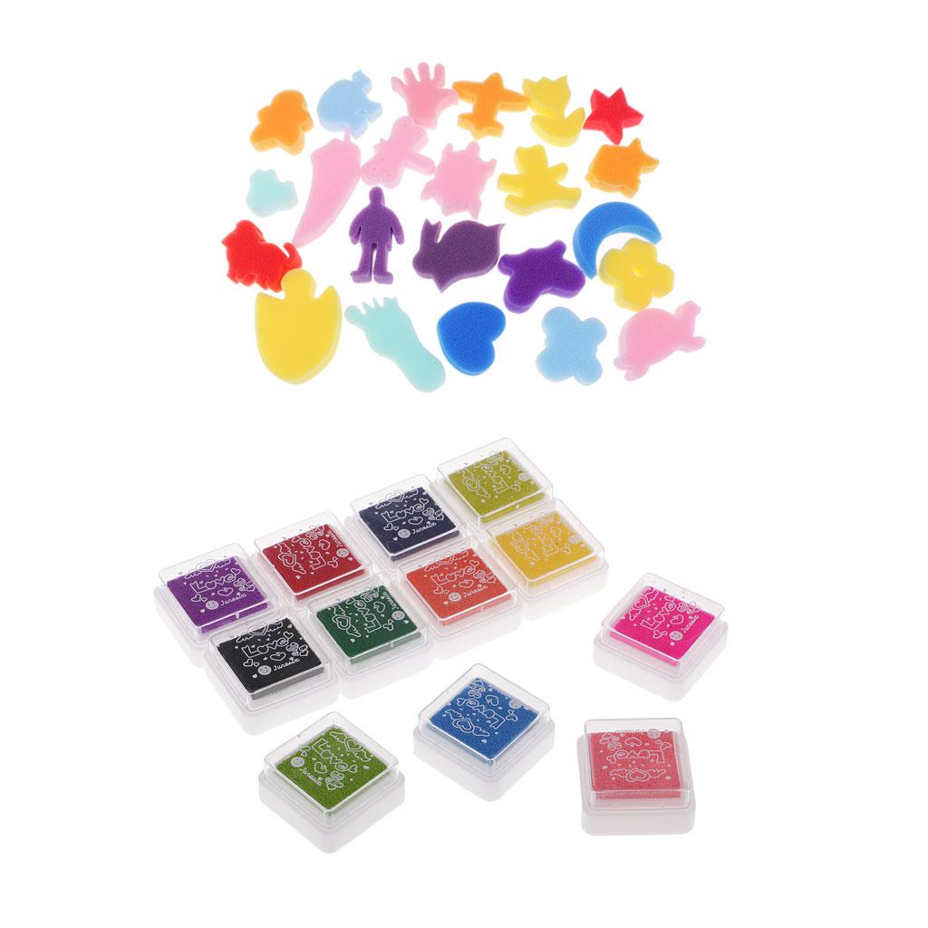24x Sponge Painting Shape and 12x Ink Pad Stamp Kit for Kid Painting Crafts