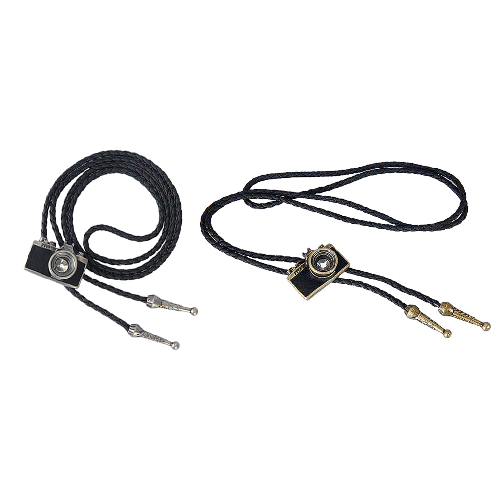 2 Pieces Retro Alloy Camera Pendant Western Cowboy Bolo Tie Jewelry Necktie