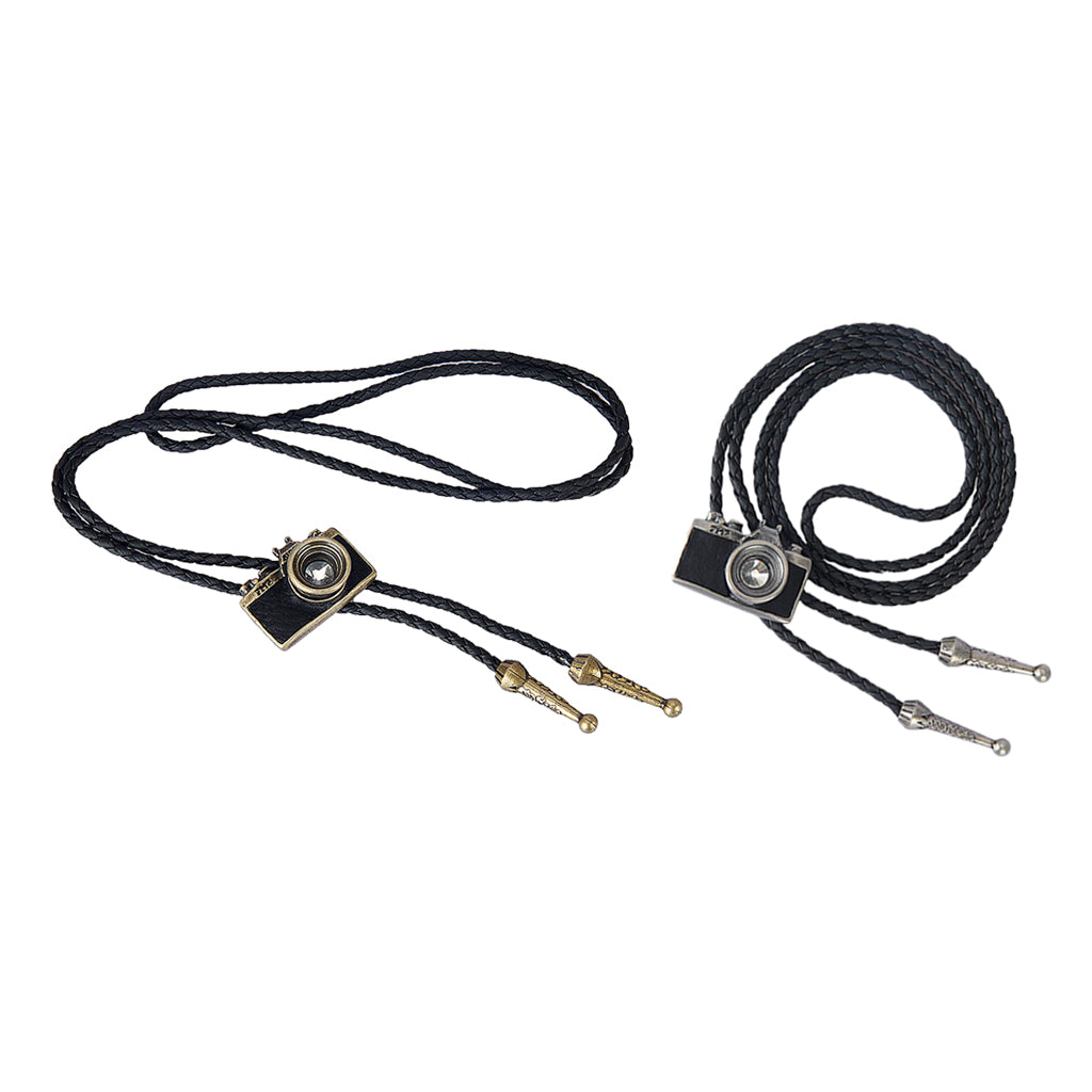 2 Pieces Retro Alloy Camera Pendant Western Cowboy Bolo Tie Jewelry Necktie