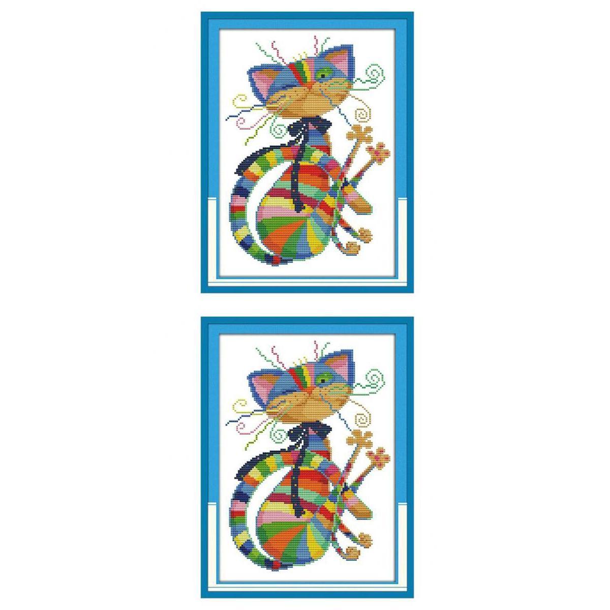 2pcs/set Colorful Cat Cross Stitch Chart Pattern Needlecafts For Beginners