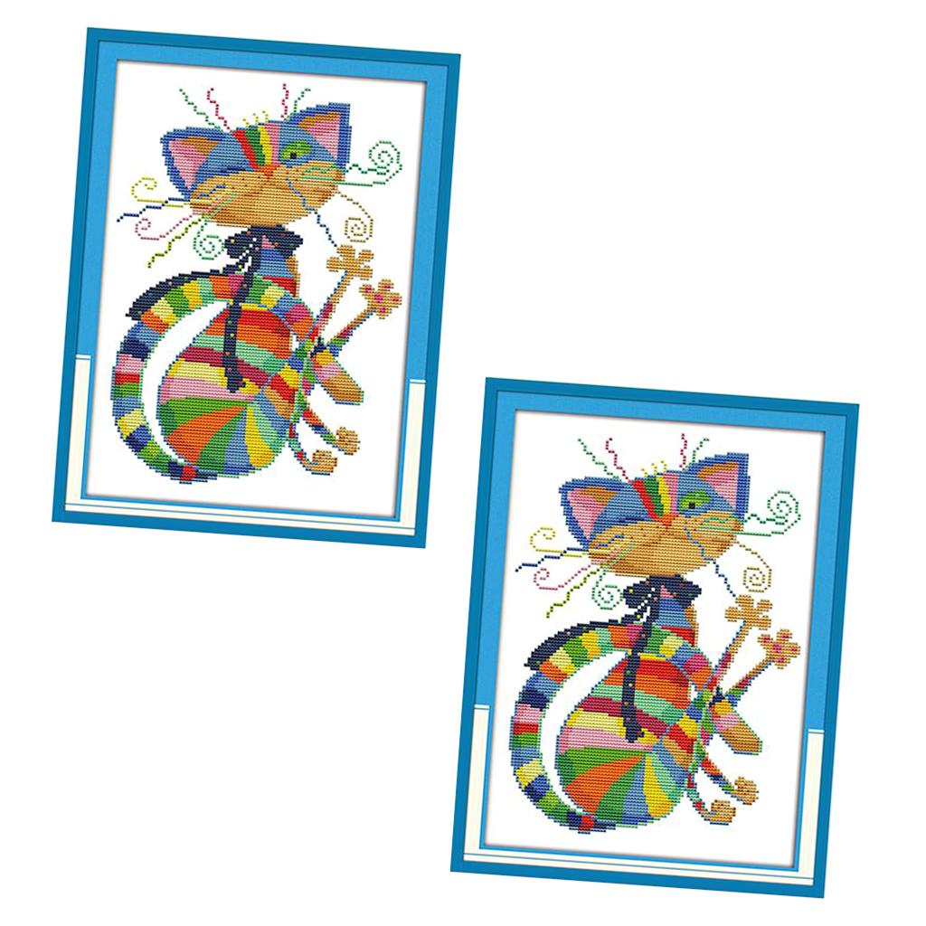 2pcs/set Colorful Cat Cross Stitch Chart Pattern Needlecafts For Beginners