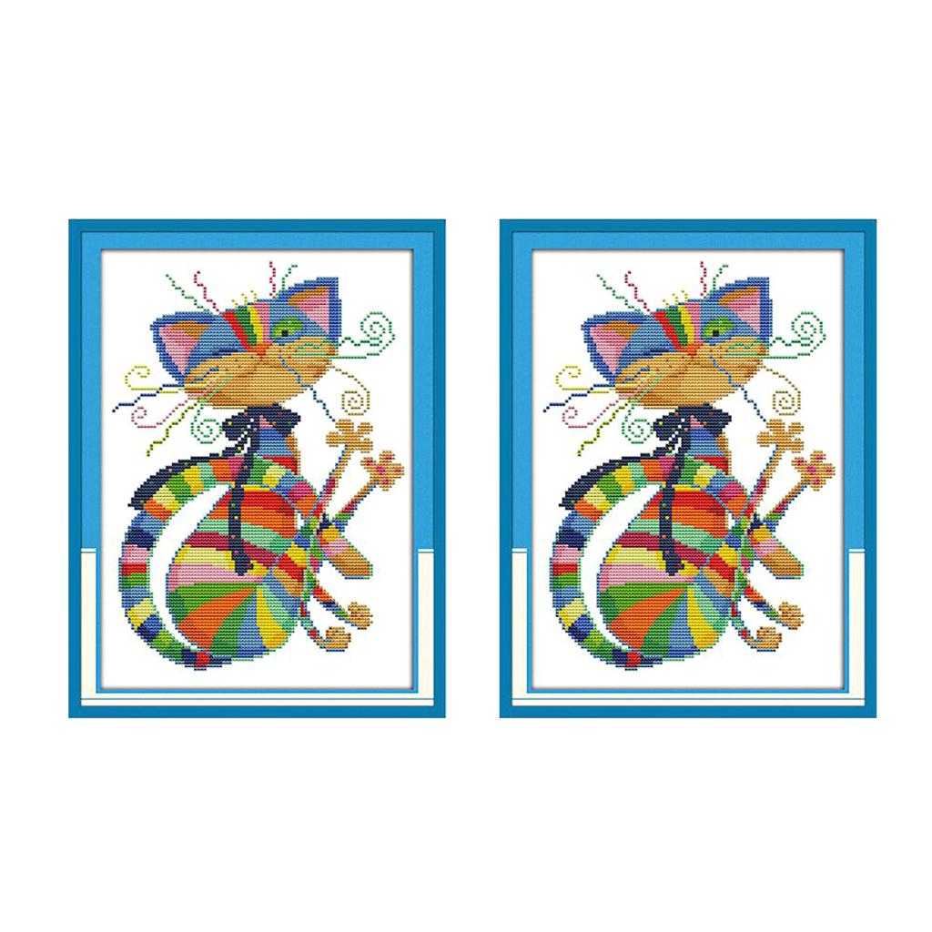 2pcs/set Colorful Cat Cross Stitch Chart Pattern Needlecafts For Beginners