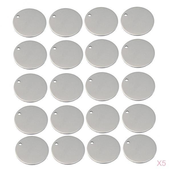 100x Round Stainless Steel Tag Findings Pet Identification label Blank 18mm